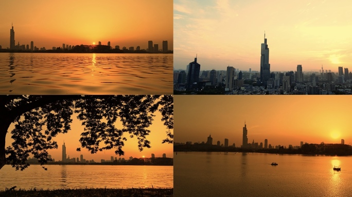 南京、紫峰大厦、南京地标、夕阳、玄武湖