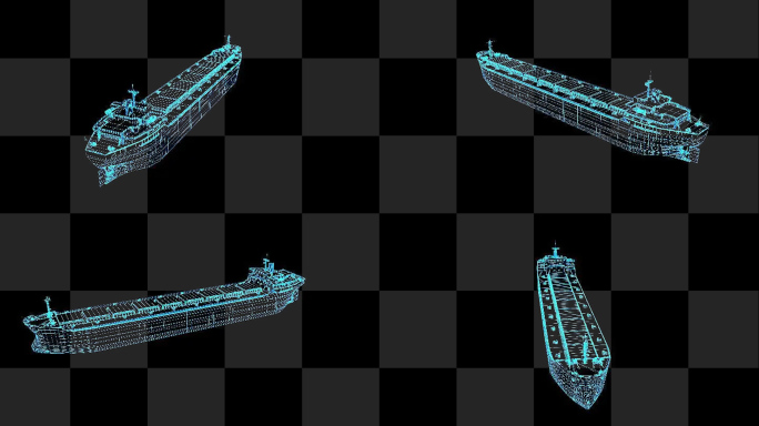 4K蓝色线框全息科技货船动画素材带通道