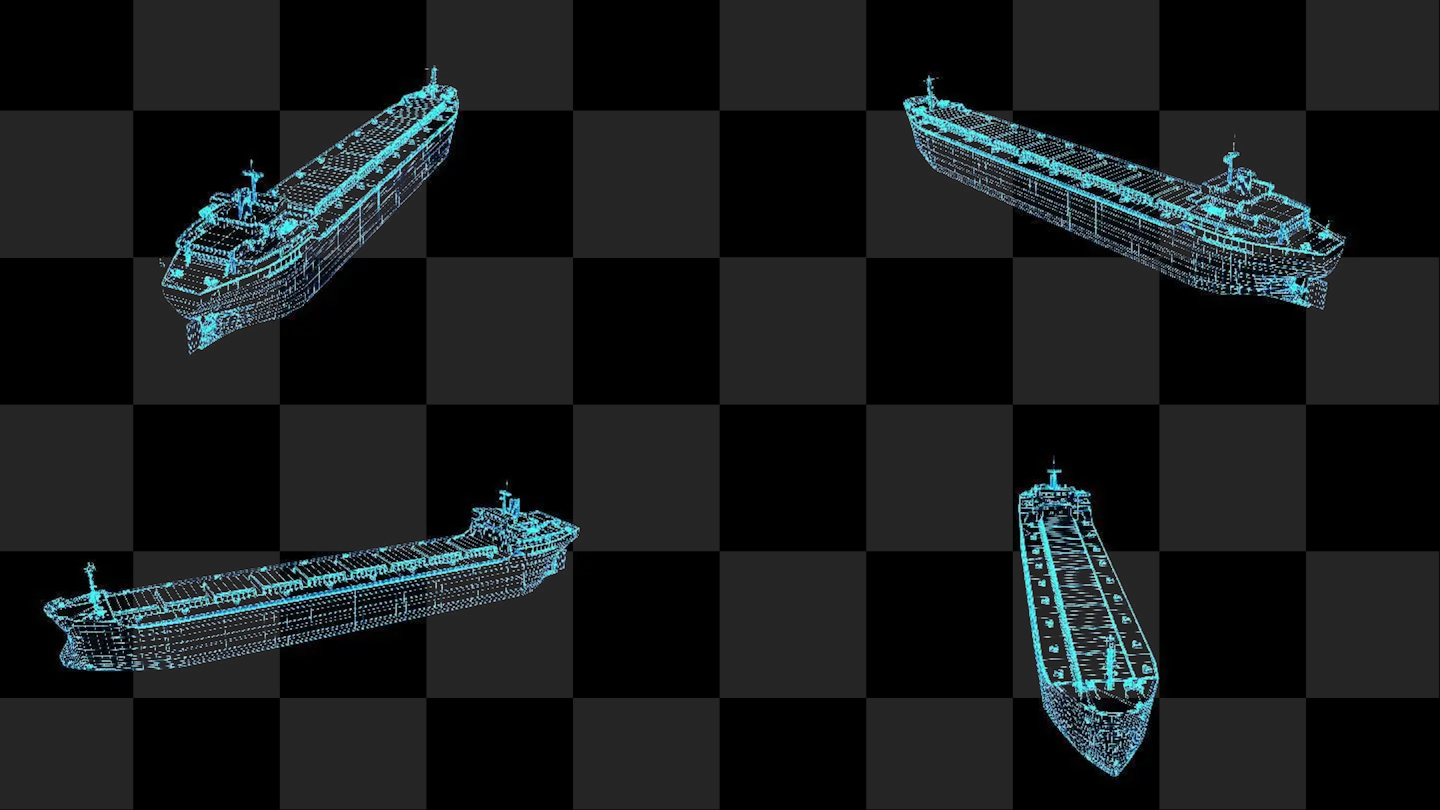 4K蓝色线框全息科技货船动画素材带通道
