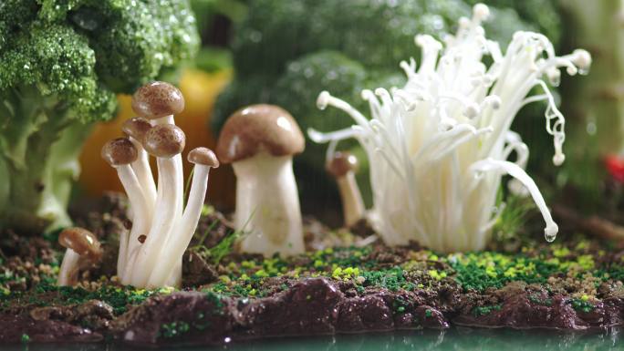 菌菇蘑菇西蓝花杏鲍菇金针菇场景搭建