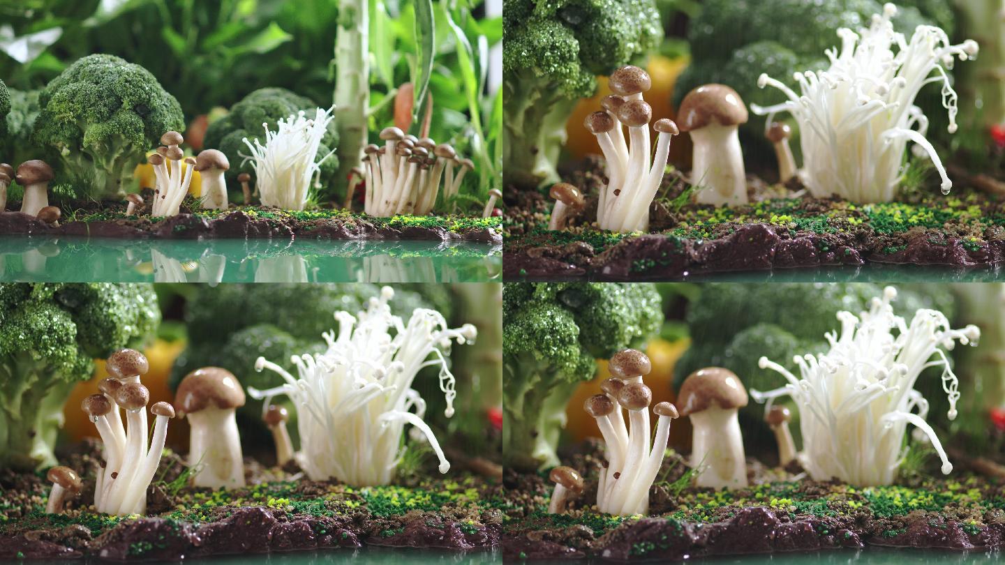 菌菇蘑菇西蓝花杏鲍菇金针菇场景搭建