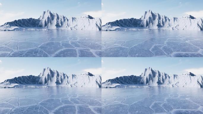 冬季寒冷的雪山与冰面循环动画背景3D渲染