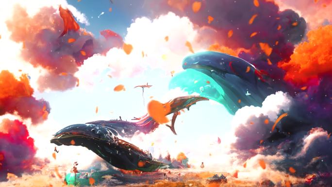 393 彩色 鲲 鲸鱼 天空