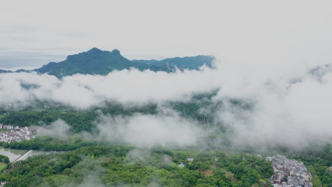 航拍江南白云蓝天田园风光浙江丽水仙都景区