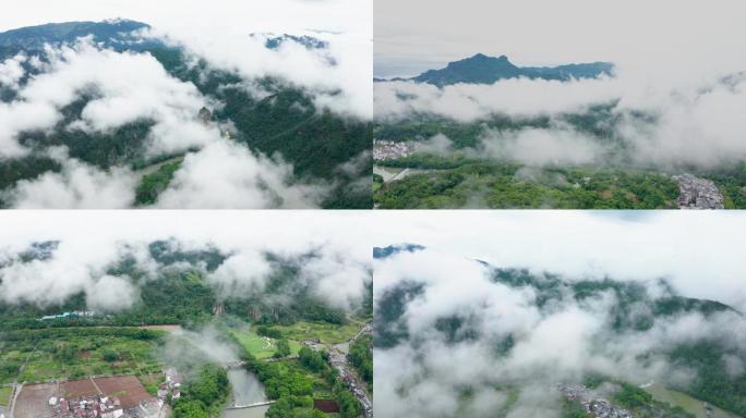 航拍江南白云蓝天田园风光浙江丽水仙都景区