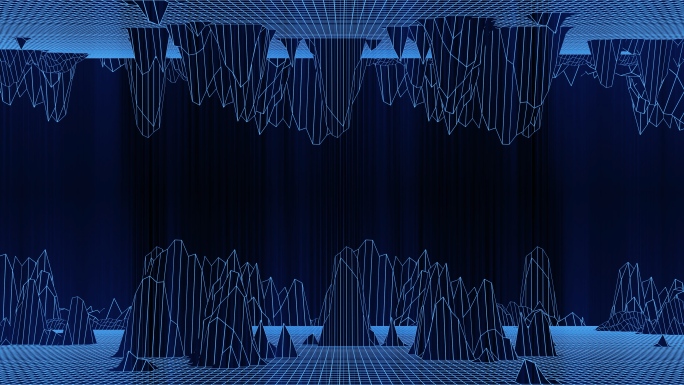 【4K时尚背景】网格山体生长光线虚拟空间