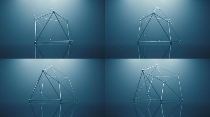 变幻的抽象几何形体线框背景3D渲染