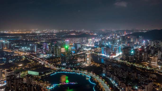 广州市南沙区蕉门繁华城市夜景航拍延时