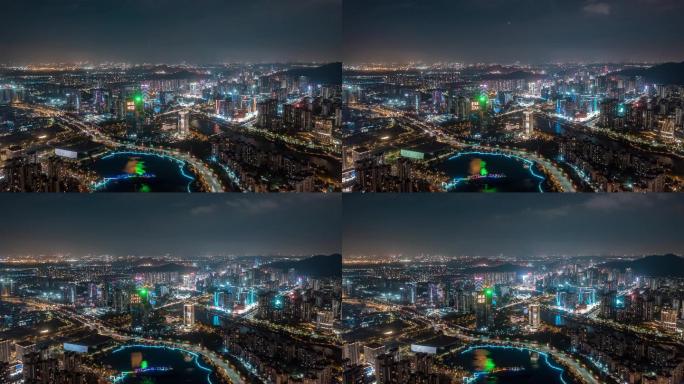 广州市南沙区蕉门繁华城市夜景航拍延时
