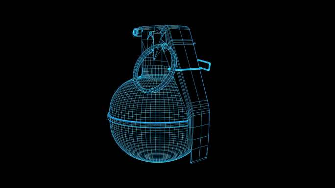 4K全息蓝色线框科技手榴弹动画素材带通道