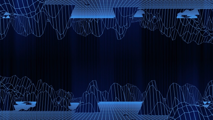 【4K时尚背景】网格山体蓝色光线虚拟空间