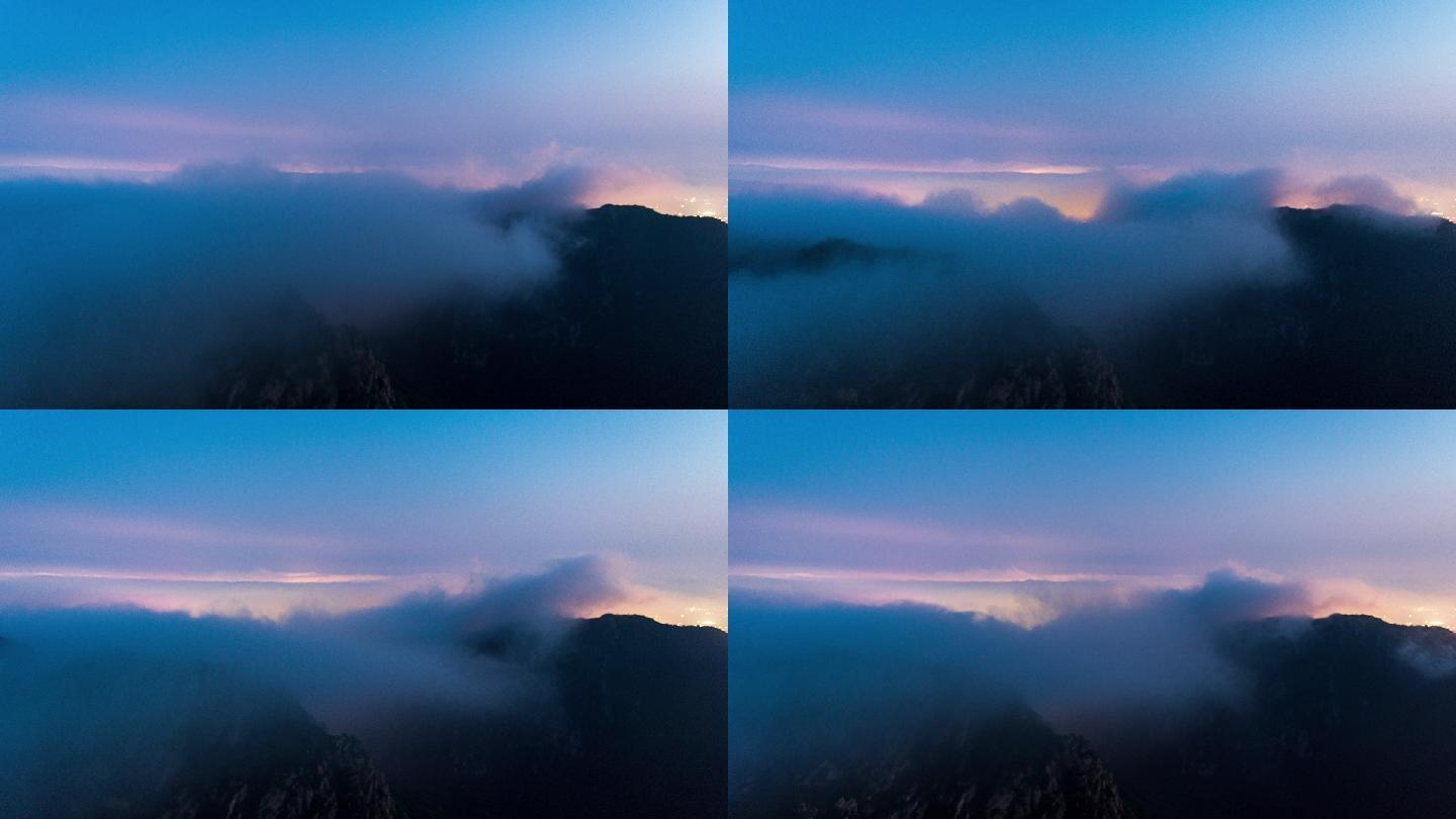大连金州山顶俯瞰城市夜景平流雾绝美云潮！