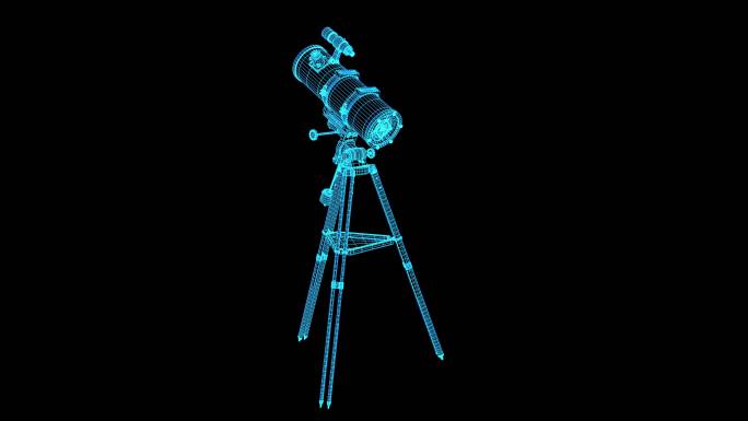 4K蓝色全息线框望远镜动画素材带通道