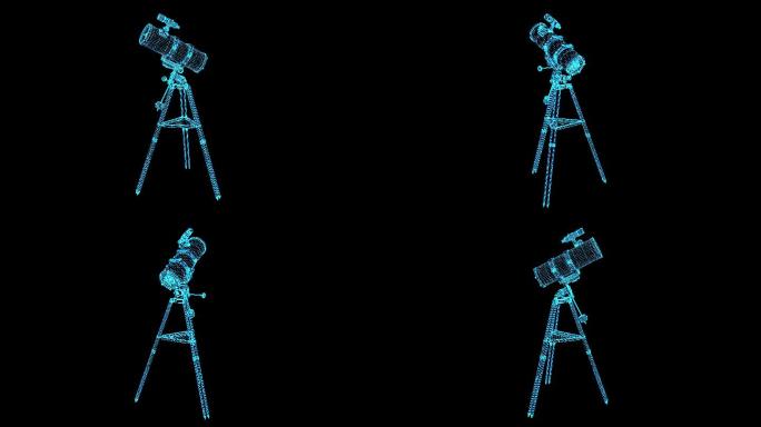4K蓝色全息线框望远镜动画素材带通道