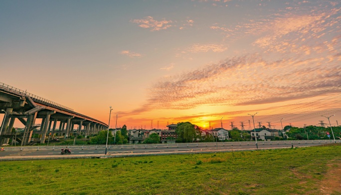 唯美公路夕阳延时