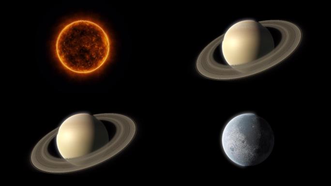 4k太阳系土星太阳月球转动自转循环带通道