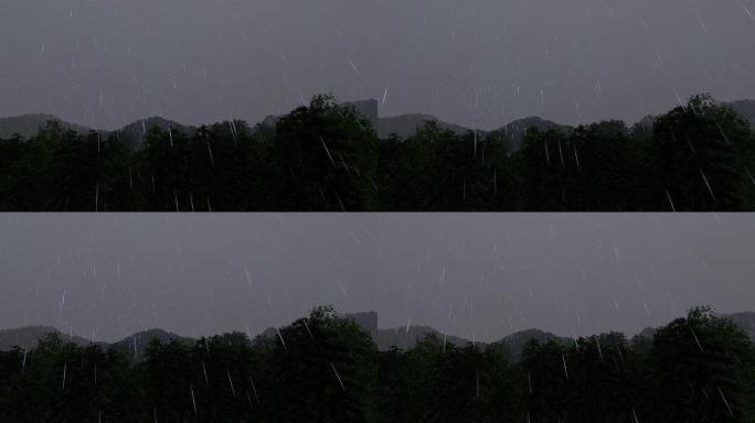 竹林远山场景-雨景