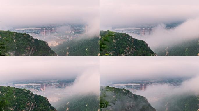 大连金州山顶俯瞰城市平流雾，绝美云潮！