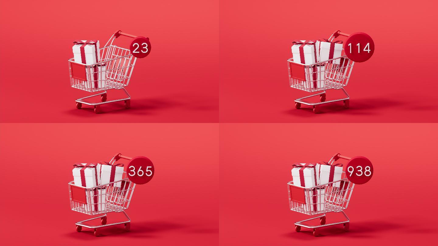 购物车电商消费主义购物节概念动画3D渲染