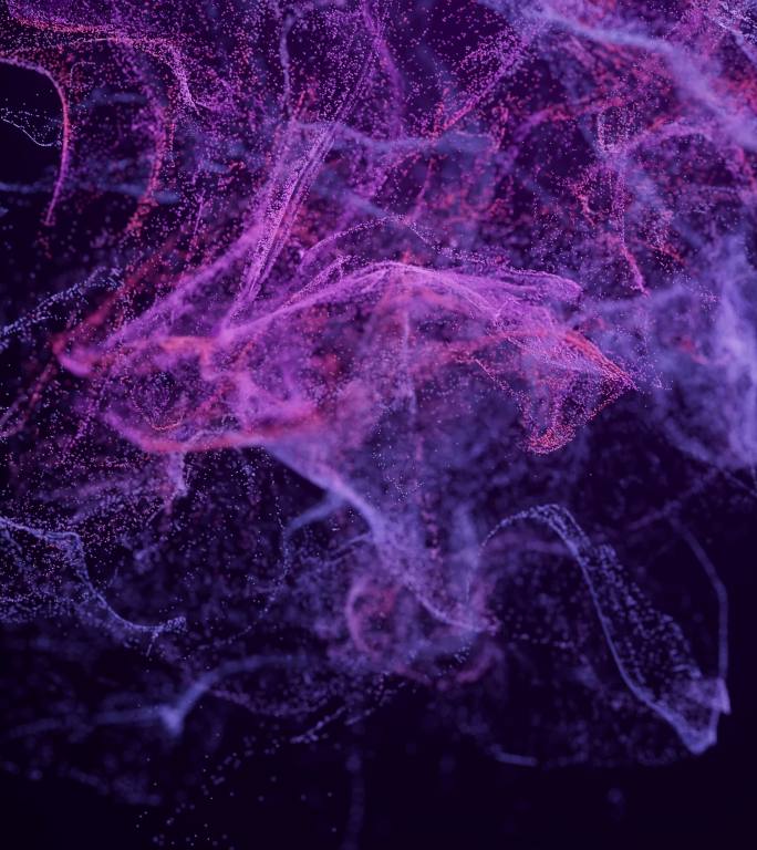 紫色舞动的粒子深色背景3D渲染