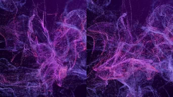紫色舞动的粒子深色背景3D渲染