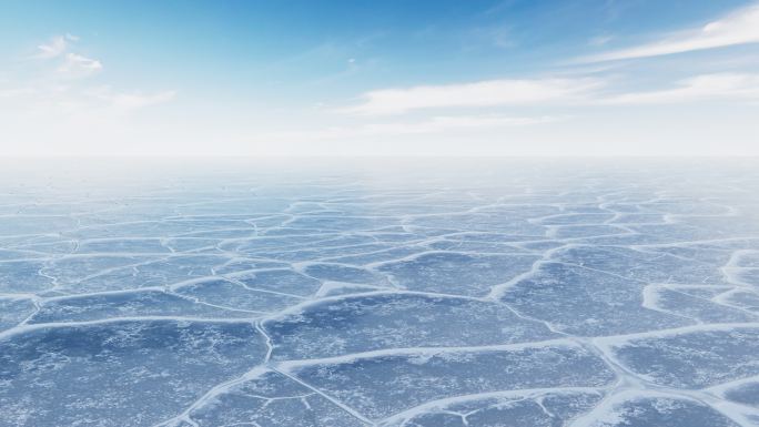 冬季寒冷裂开的冰面背景循环动画3D渲染