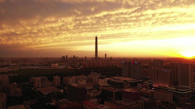 夕阳西下 城市晚霞产业园区风景 傍晚美景