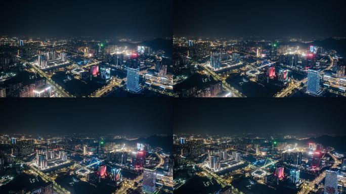 航拍广州南沙蕉门河城市客厅4k延时夜景
