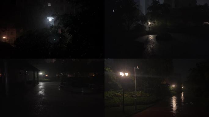 小区的雨中夜景