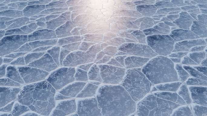 冬季寒冷裂开的冰面背景循环动画3D渲染