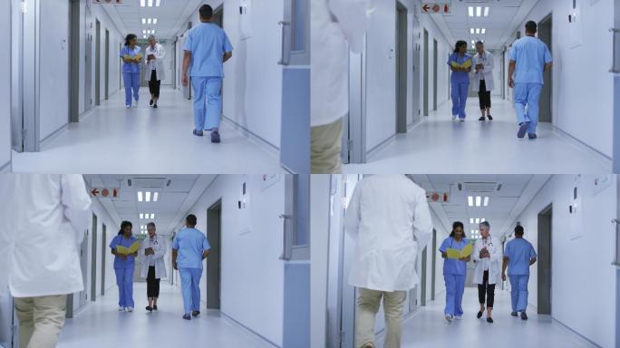 医护人员工作场景外国医院走廊医生环境