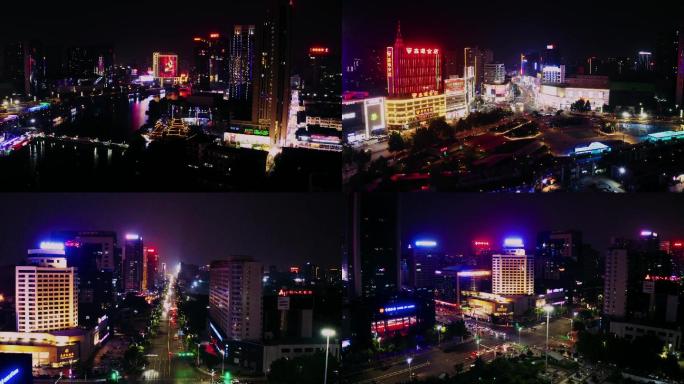 航拍山东潍坊城区夜景