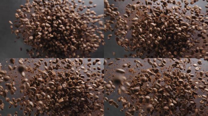 咖啡豆咖啡粉可可粉被拍起