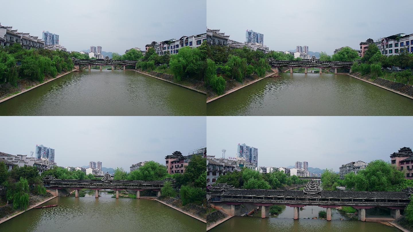 怀化市靖州风雨桥航拍_3840x2160_高清视频素材下载(编号:8378503)