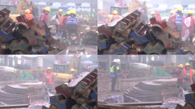 工地  幸苦  工人 下雨  建筑