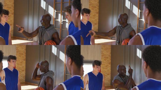 不同的男篮球队和教练在一起讨论比赛策略