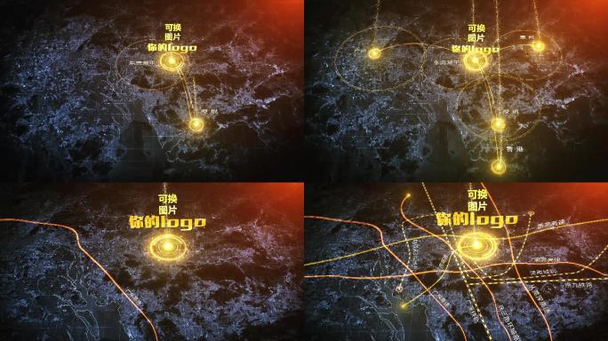 广州、深圳、惠州片区地图区位包装AE模板