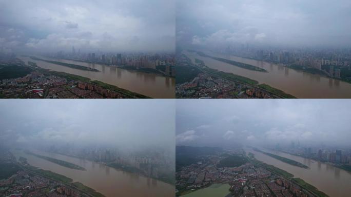 雨后云层下长沙湘江城市全景