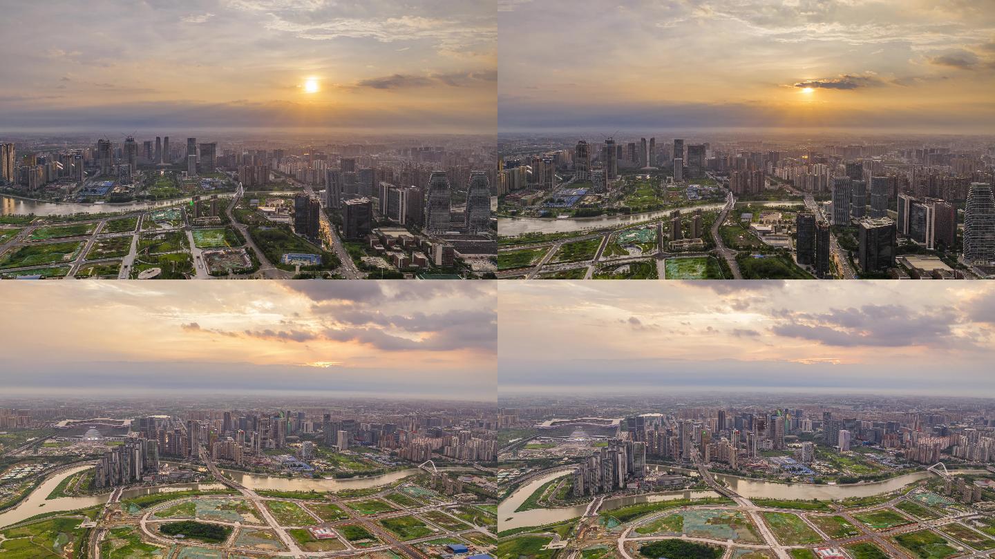 成都高新城市天际线夕阳航拍延时摄影4K