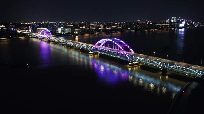 航拍复兴大桥延时夜景 钱江四桥夜景延时