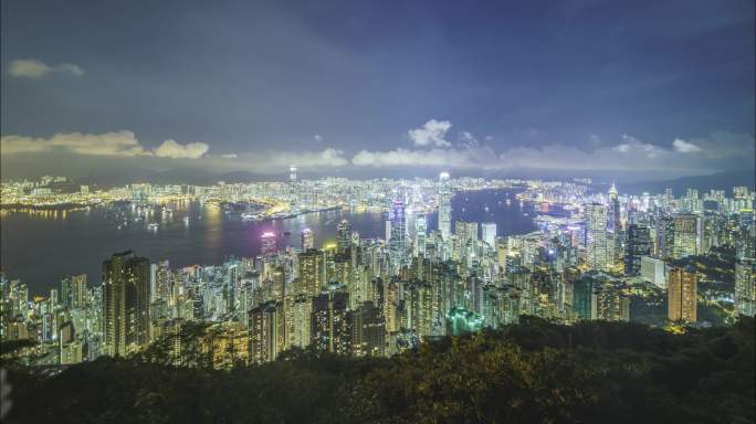 香港太平山高视角维港夜景 延时