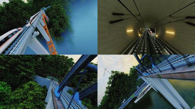 高铁 隧道 桥梁 穿梭跟镜素材
