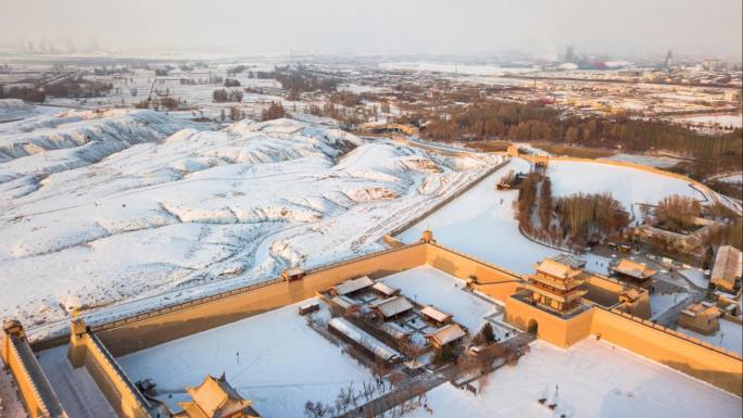 嘉峪关长城雪景日落延时摄影短视频素材