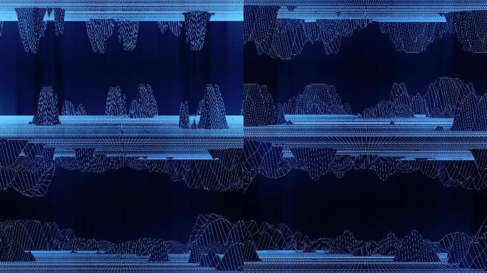 【4K时尚背景】网格山体蓝色细线虚拟空间