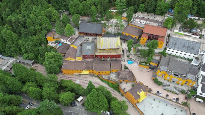 九华山风景区寺院祇园寺航拍