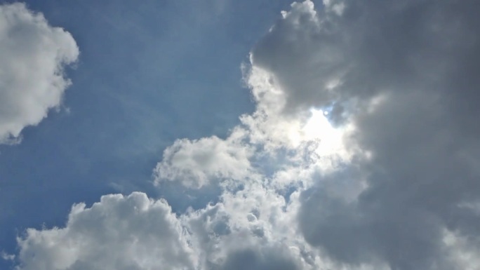 蓝天白云流走的云太阳光芒照射白云
