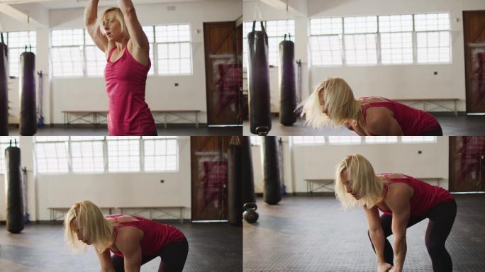 女性在健身房锻炼身体