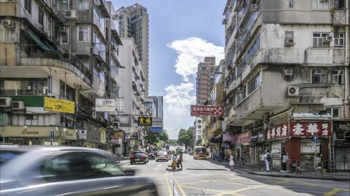 香港九龙城路口车流延时摄影
