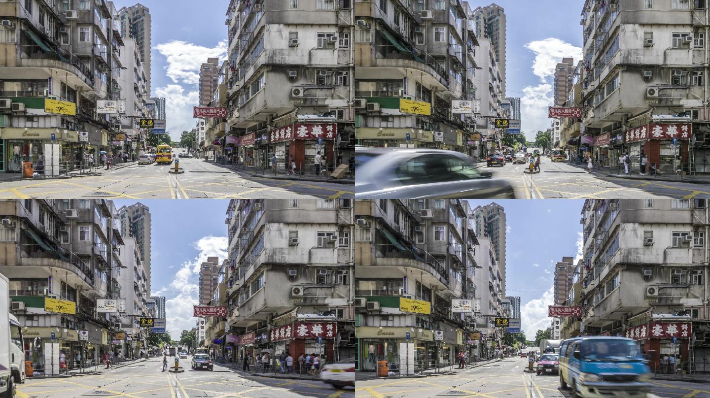香港九龙城路口车流延时摄影