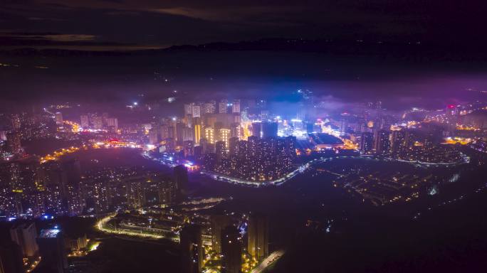 4k航拍重庆綦江城市夜景延时